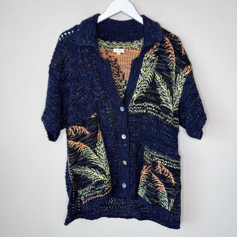 Anthropologie Pilcro | Polo Camp Sweater Palm Print Short Sleeve Size XS/S - Picture 2 of 9